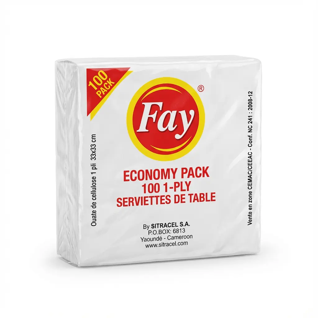 serviette table Fay Cameroun pack 100 jetable blanc